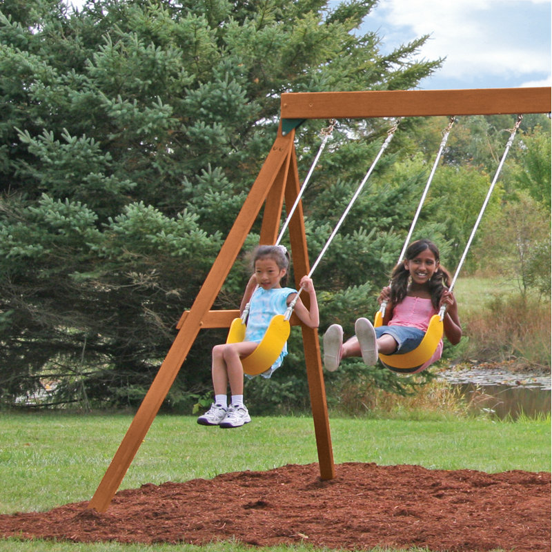 KidKraft Sunview II Wooden Outdoor Swing Set with Swings Slide and Rock Wall Reviews Wayfair